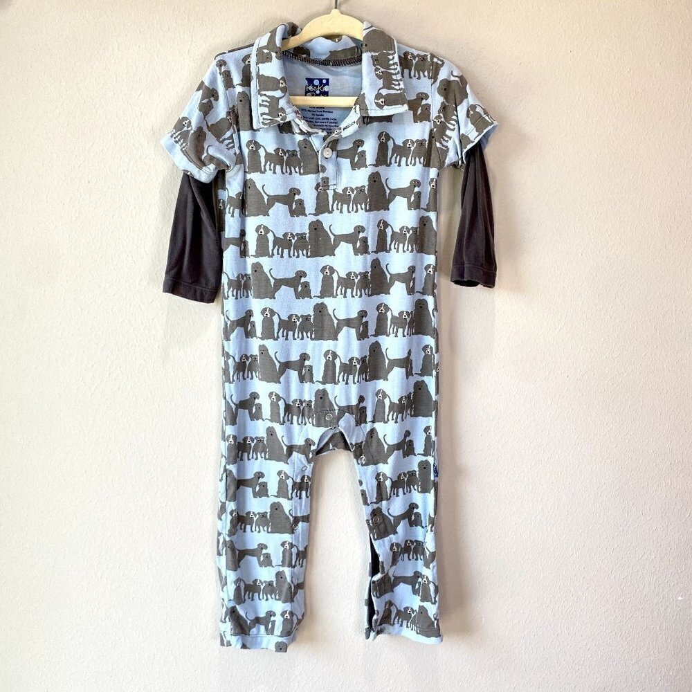 Kickee Pants London Dogs Long Sleeve Double Layer Polo Romper 18-24M